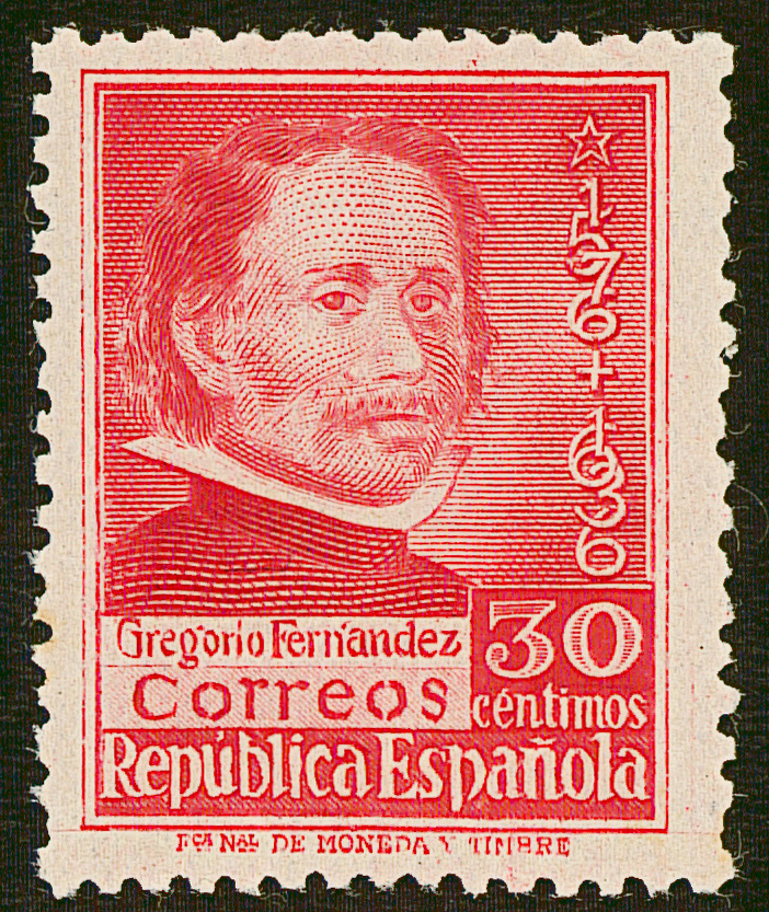 SERIE 726- AÑO 1937- CENT. DE LA MUERTE DE GREGORIO FERNANDEZ. 30 C. CARMIN